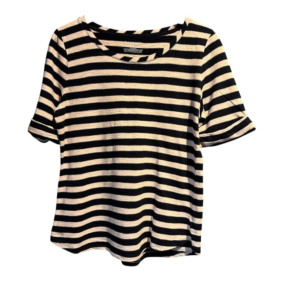 Talbots Size Medium Pink & Navy Striped T-Shirt Layering Piece Comfy Super Soft